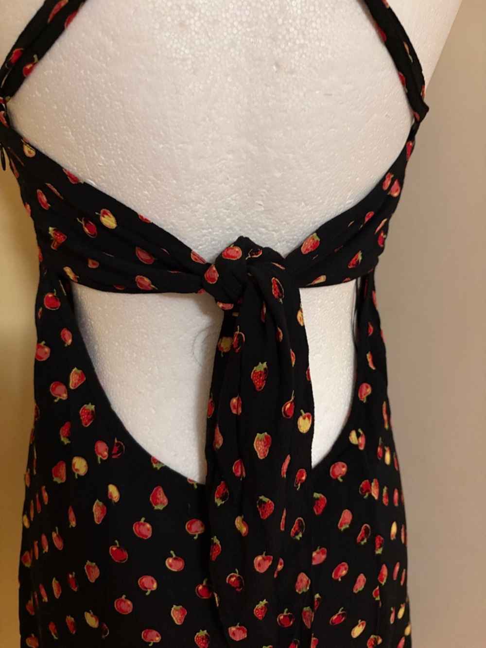 Kimchi Blue Black Mini Dress with Red & Gold Strawberry Print L - Picture 4 of 8